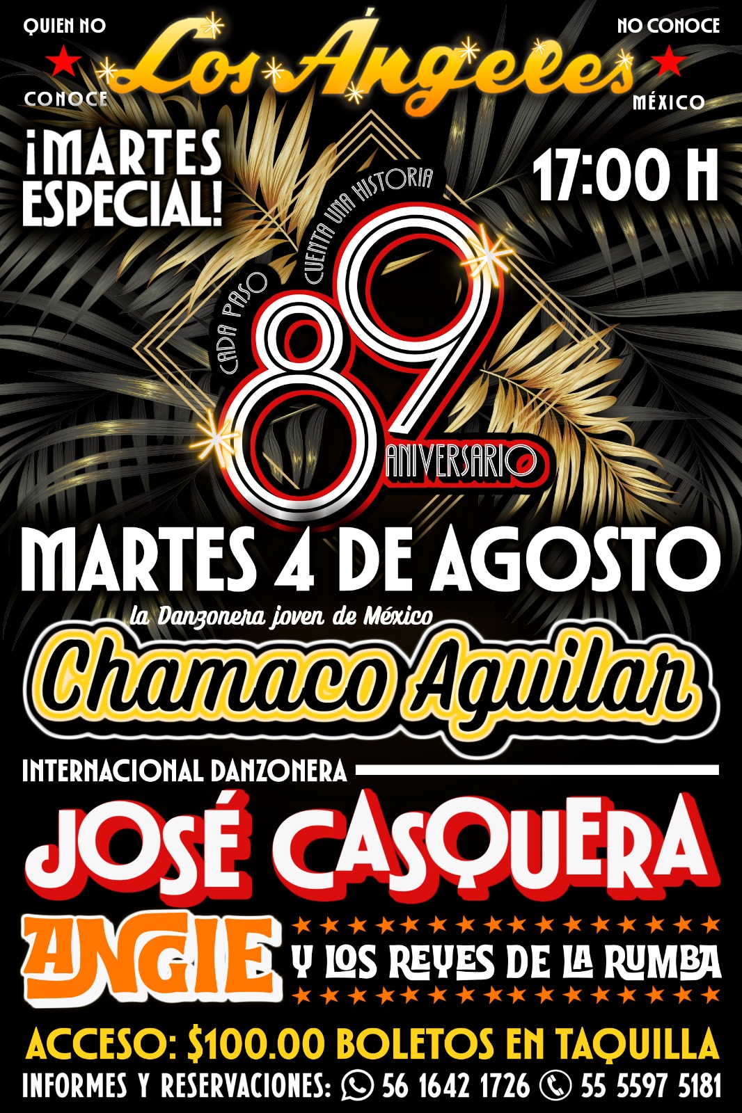 Martes 04 agosto 2026 aniversario 89 Salón Los Angeles